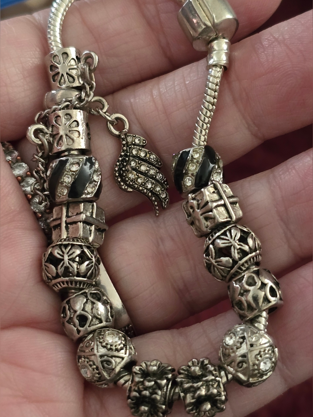 Silver and Black Charm Bracelet with Pavé Accents 8" EUC - Picture 6 of 11